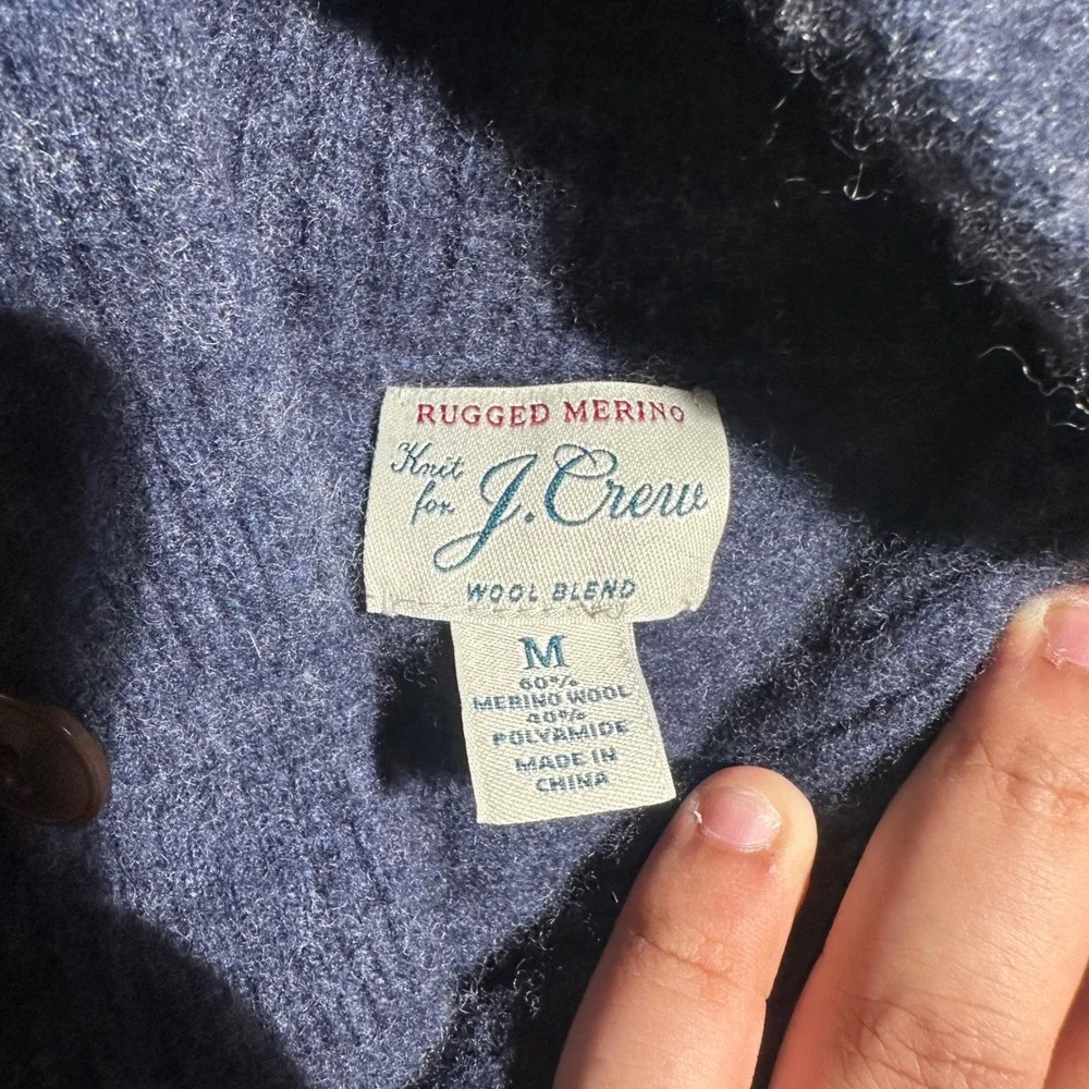 J.‎ Crew Rugged Merino Wool Blend Shawl Collar Sweater Mens Medium Blue Knit